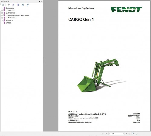 Fendt Cargo Gen 1 Operator Manual S220PP001F02F FR