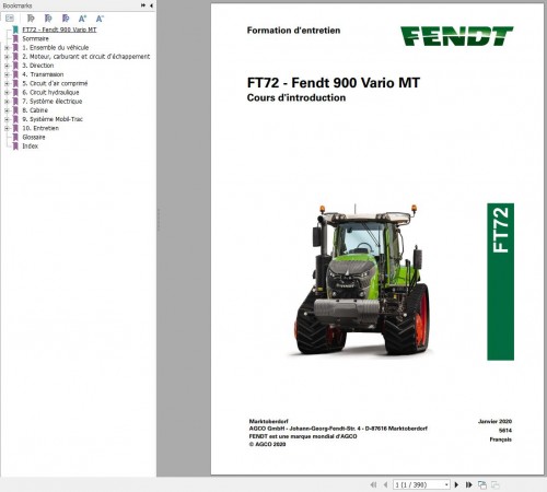 Fendt FT72 FENDT 900 Vario MT Training Manual 5614 FR