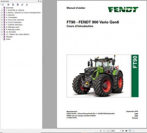 Fendt FT90 FENDT 900 Vario Gen6 Training Manual 5498 FR