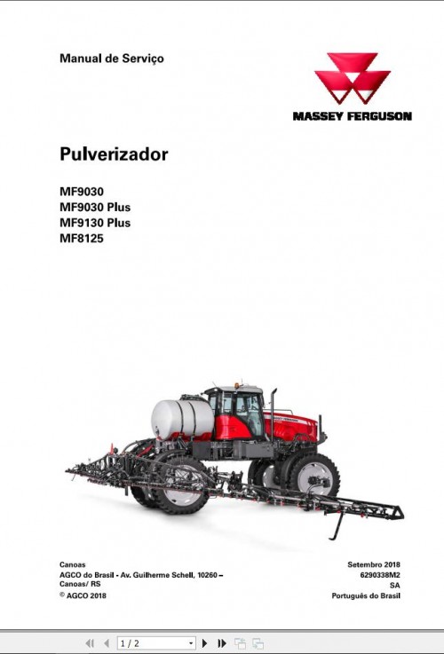 Massey Ferguson Sprayer MF9030 to MF8125 Service Manual 6290338M2 PT 1