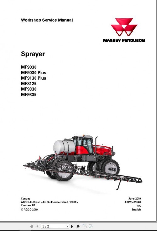 Massey Ferguson Sprayer MF9030 to MF9335 Workshop Service Manual ACW3479540 1