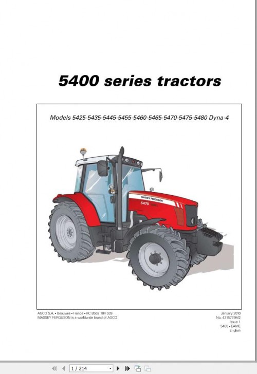 Massey Ferguson Tractor 5400 Series Operator Manual 4315779M2 1