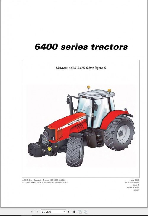 Massey Ferguson Tractor 6465 6475 6480 Dyna 6 Operator Manual 4346708M1 1