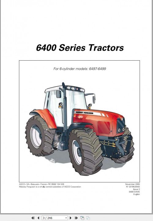 Massey Ferguson Tractor 6497 6499 Operator Manual 3378530M2 1