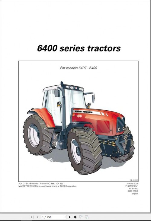 Massey Ferguson Tractor 6497 6499 Operator Manual 3378818M1 1