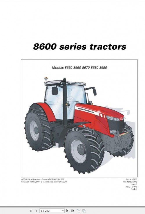 Massey Ferguson Tractor 8650 8660 8670 8680 8690 Operation Manual 4315972M3 1