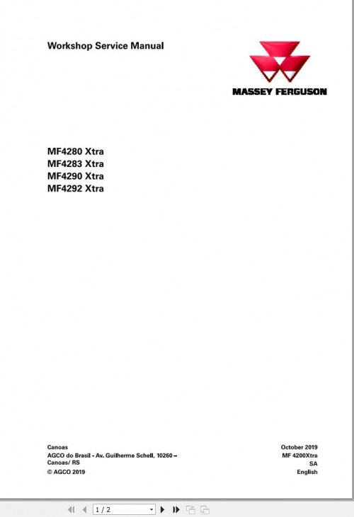 Massey Ferguson Tractor MF4200Xtra Series Workshop Service Manual 1