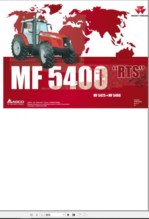 Massey Ferguson Tractor MF5425 to MF5460 Parts Manual 3378732M4 1