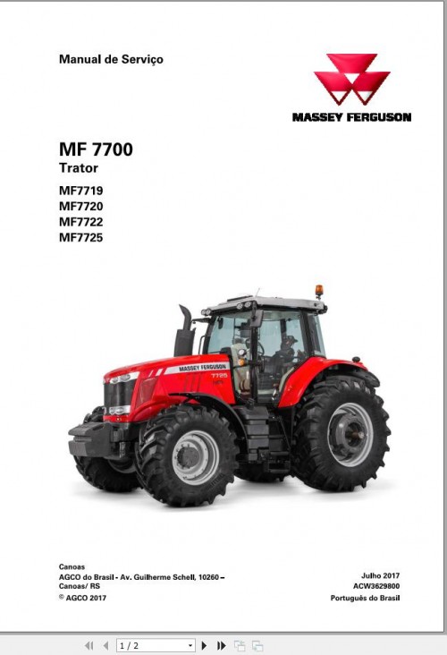 Massey Ferguson Tractor MF7700 Series Service Manual ACW3629800 PT 1