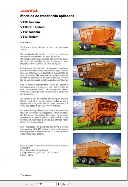 Santal Agricultural VT10 Tamdem to VT13 Tridem Operator Manual 7500.033.2 PT 1