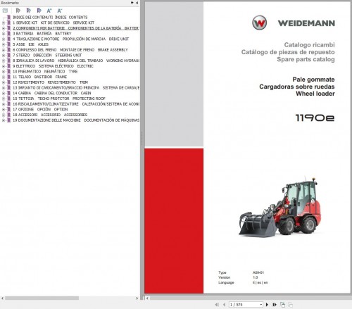 Weidemann Wheel Loader 1190e A09 01 Spare Parts Catalog IT ES EN (1)