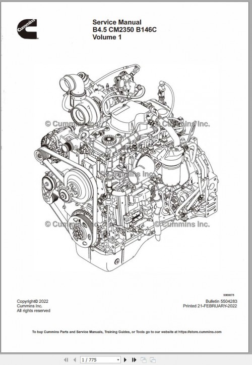 Cummins Engine B4.5 CM2350 B146C Service Manual Volume 1