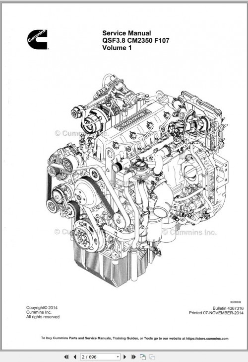 Cummins Engine QSF3.8 CM2350 F107 Service Manual Volume 1