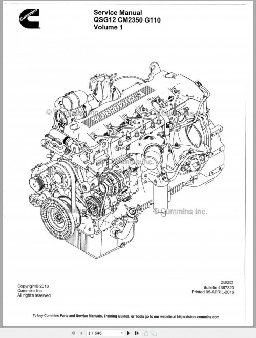 Cummins Engine QSG12 CM2350 G110 Service Manual Volume 1