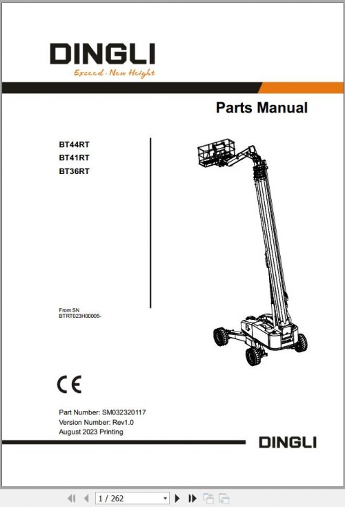 Dingli Boom Lifts BT44RT BT41RT BT36RT Parts Manual SM032320117