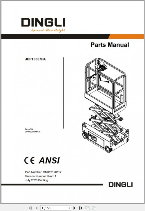 Dingli Scissor Lifts JCPT0507PA Parts Manual SM012120117