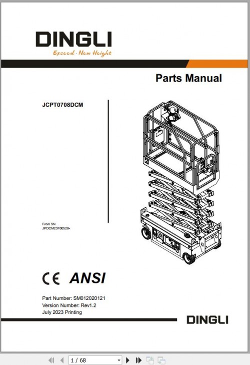 Dingli Scissor Lifts JCPT0708DCM Parts Manual SM012020121