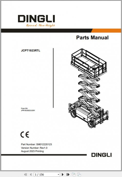 Dingli Scissor Lifts JCPT1923RTL Parts Manual SM012220123