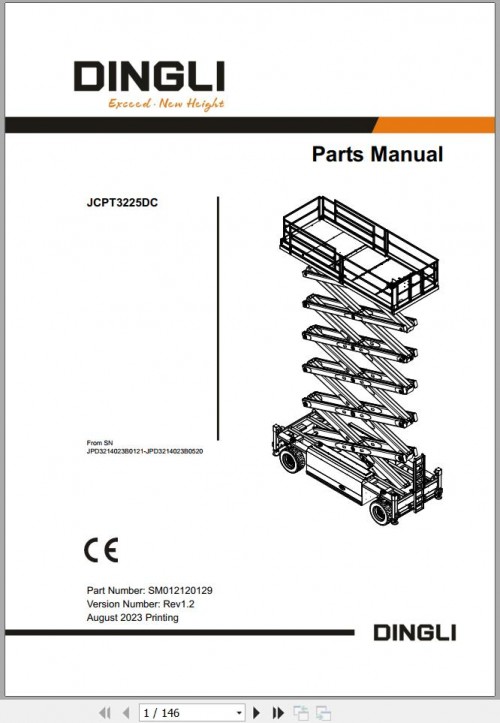Dingli Scissor Lifts JCPT3225DC Parts Manual SM012120129