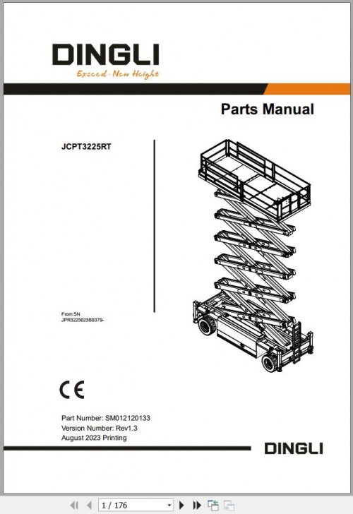 Dingli Scissor Lifts JCPT3225RT Parts Manual SM012120133