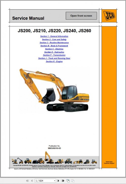 JCB Excavator JS200 J210 J220 J240 J260 Sevrice Manual (1)