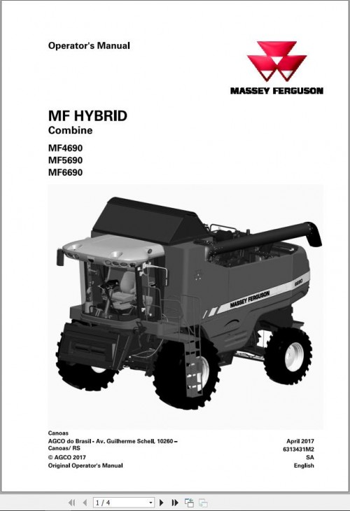 Massey Ferguson Combine MF4690 MF5690 MF6690 Operator Manual 6313431M2 1