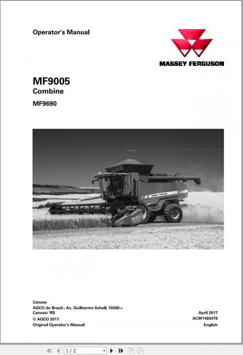 Massey Ferguson Combine MF9005 Operator Manual ACW1493470 1