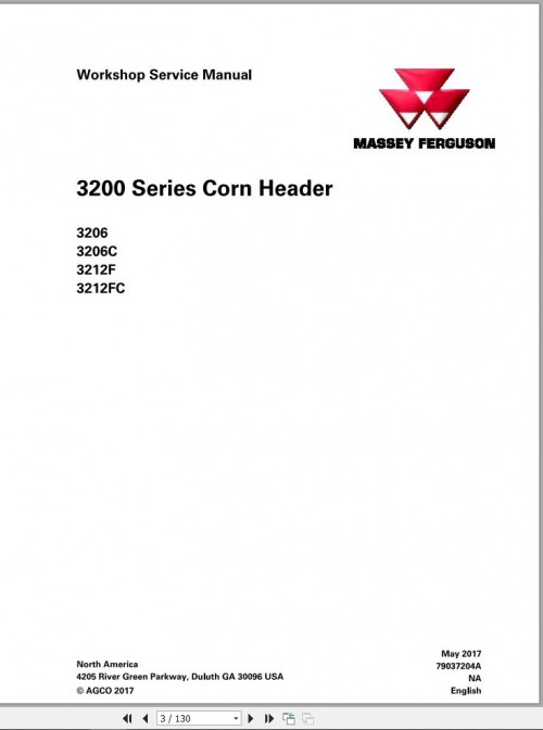 Massey Ferguson Corn Header 3206 3206C 3212F 3212FC Service Manual 79037204A 1