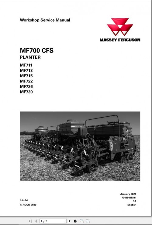 Massey Ferguson Planter MF700 Series Workshop Service Manual 7041911M91 1