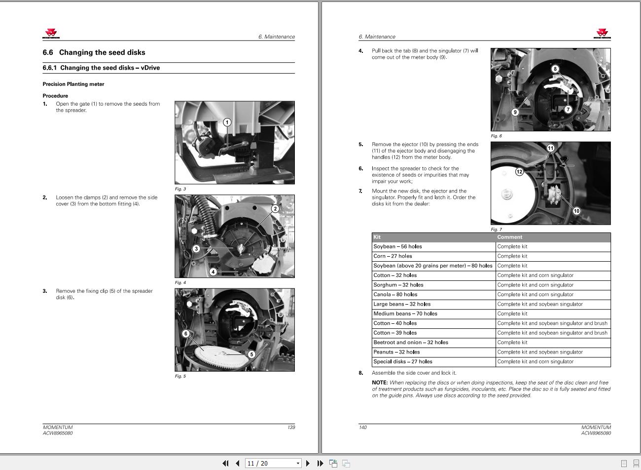 Massey Ferguson Planter Momentum 24 30 40 Operator Manual ACW8965080 ...