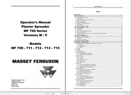 Massey Ferguson Planter Spreader MF700 Series Version M V Operator Manual 96980087M 1