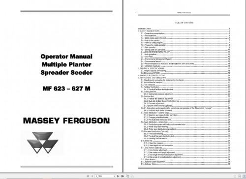 Massey Ferguson Planter Spreader Seeder MF623M MF627M Operator Manual 1