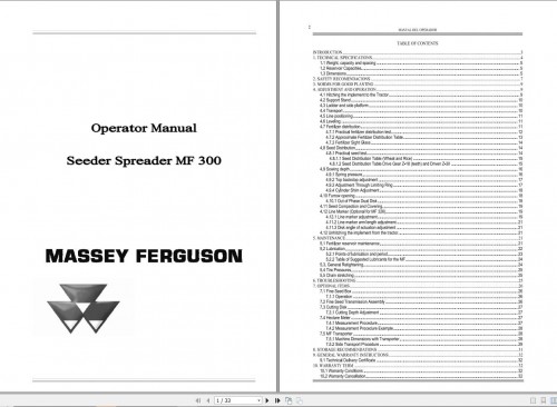 Massey Ferguson Seeder Spreader MF300 Operator Manual 1