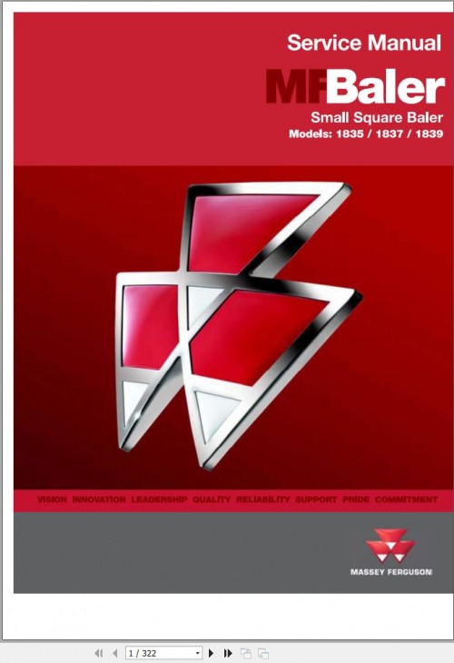 Massey Ferguson Small Square Baler 1835 1837 1839 Service Manual 4283490M1 1