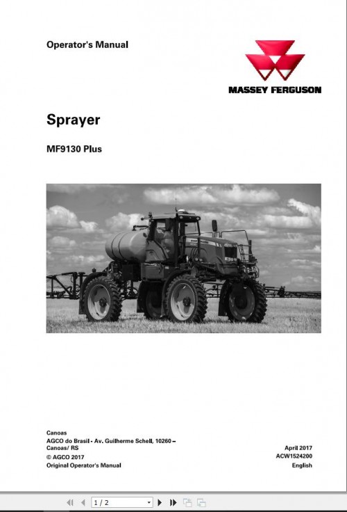 Massey Ferguson Sprayer MF9130 Plus Operator Manual ACW1524200 1
