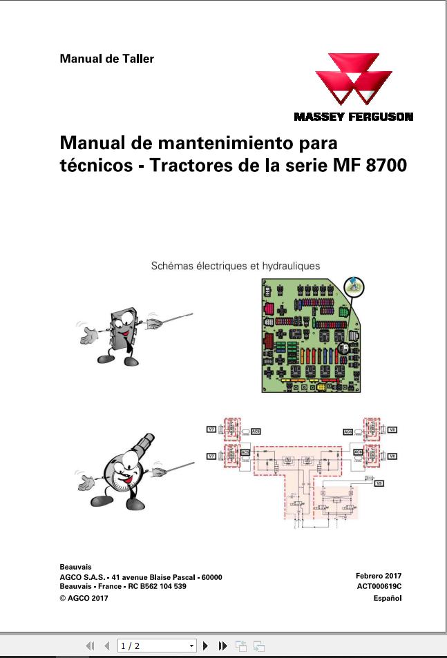 Massey Ferguson Tractor MF8700 Series Workshop Manual ACT000619C ES ...