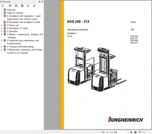 Jungheinrich Forklift EKS 208 210 308 312 Operating Instructions 51634411USA