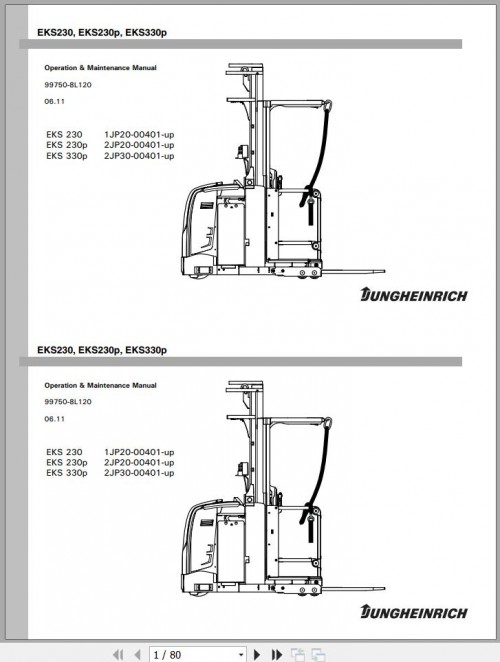Jungheinrich Forklift EKS 230 230p 330p Operating Instructions 99750 8L120