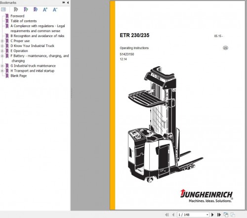 Jungheinrich Forklift ETR 230 235 Operating Instructions 51423150USA
