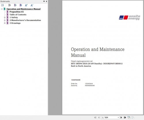 MTU Genset R0096 DS30 Operation and Maintenance Manual 132693644