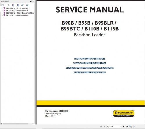 New Holland Backhoe Loader B90B B95B B95BLR B95BTC B110B B115B Service Manual (1)