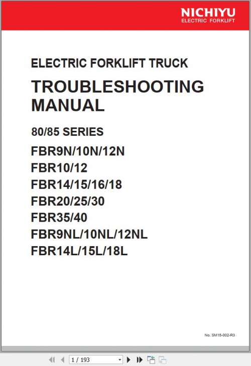 Nichiyu Forklift FBR9N FBR40 80 85 Series Troubleshooting Manual SM15 002 R3 (1)