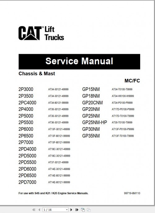 CAT Lift Truck 2PD4000 Service Manual
