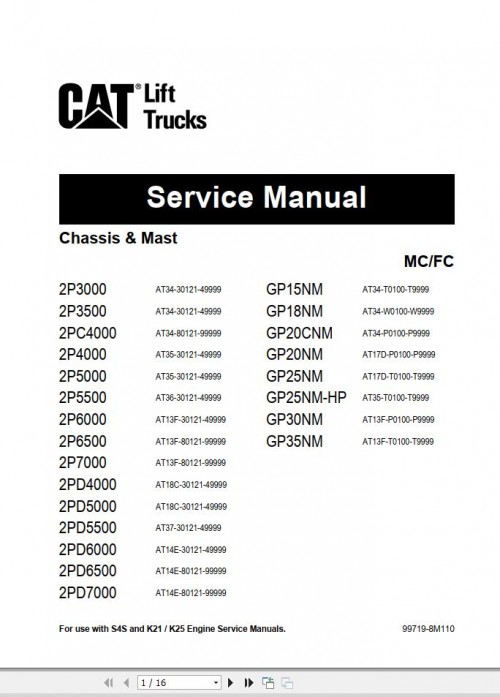 CAT Lift Truck 2PD7000 Service Manual