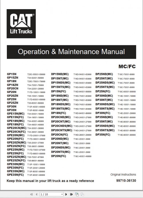 CAT Lift Truck DP15ND Service Operation Maintenance Manual 1