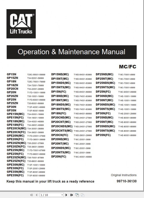 CAT Lift Truck DP15NDS Service Operation Maintenance Manual 1