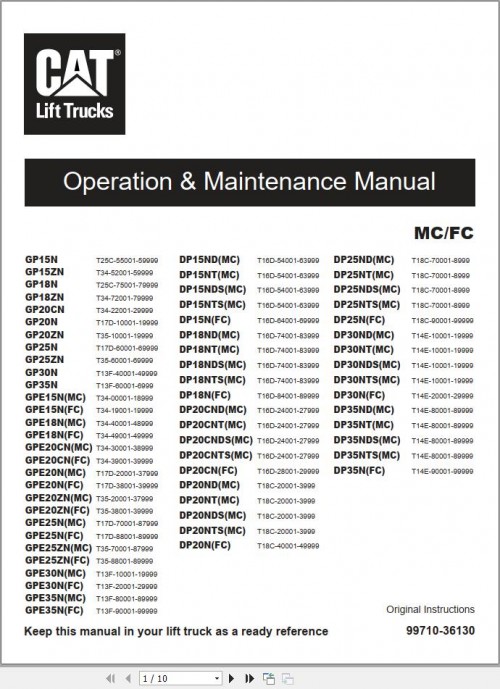 CAT Lift Truck DP15NT Operation Maintenance Service Manual 1