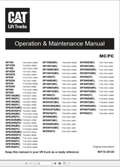 CAT Lift Truck DP18ND Service Operation Maintenance Manual 1