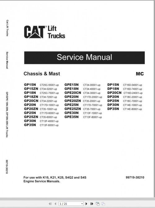 CAT Lift Truck DP18NTS Maintenance Operation Service Manual