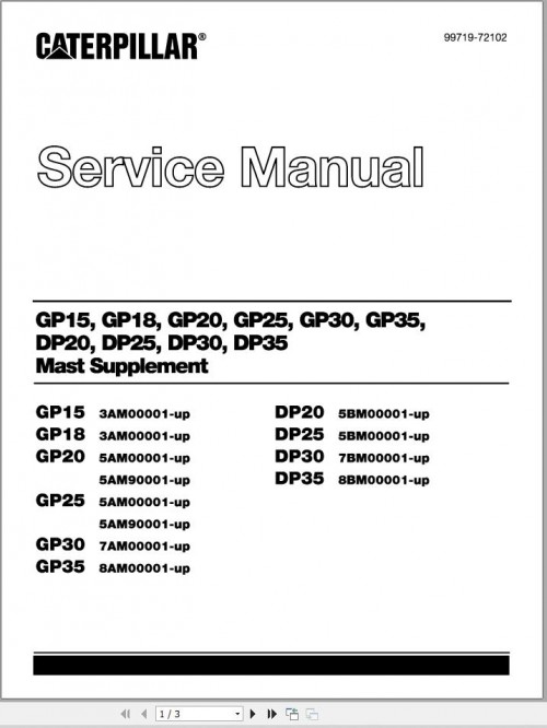 CAT Lift Truck DP20 Service Manual